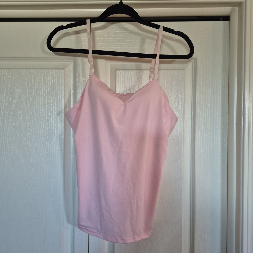 Light Pink Women's Spaghetti Adjustable Strap Cami Top With Built In Pads